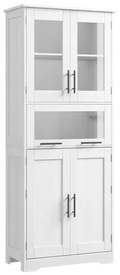 Produktbild von Badezimmerschrank - Freistehender Schmaler Hochschrank - Verstellbare Einlegeböden - Holz - Selbstmontage - Für Bad & Waschküche