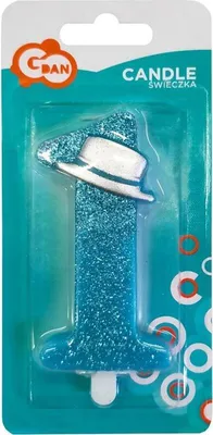 Zdjęcie produktu dla Świeczka numer 1 na pierwsze urodziny niebieska z brokatem 9cm (świeczki party)