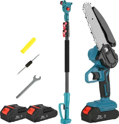 Immagine prodotto di Motosega elettrica - Potatore telescopico 2 in 1 - Motore brushless da 600 W - Lama da 15 cm - Per batteria da 21 V - Potatura di alberi e giardinaggio