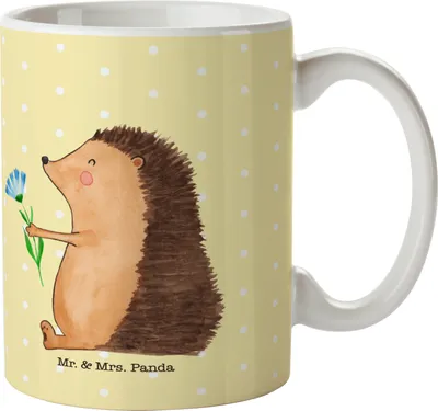 Produktbild von Mr. & Mrs. Panda Tasse Igel Blumen - Gelb Pastell - Geschenk, Krankenhaus, Gute Laune, Kaffeetasse, Besserung, Genesungswünsche, cappuccinotasse, Besuch, Krankheit