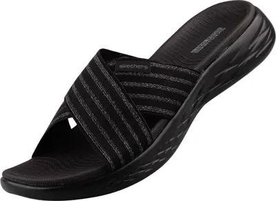 Produktbild von Skechers Damen Pantoletten On-The-Go 600-Stunning, Gr. 38, Schwarz, aus Textil, Synthetik, Gummi, mit Stretch-Fit-Silhouette, geformtem Goga Mat Fußbett, vegan, maschinenwaschbar.