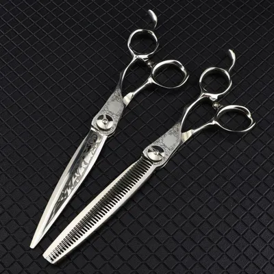 Produktbild von Haarschneideschere, 7 Zoll professionelle Damast-Streifenschere, Haarschere, Haarschneideschere, Friseurschere, Haarschnitt, Effilierschere