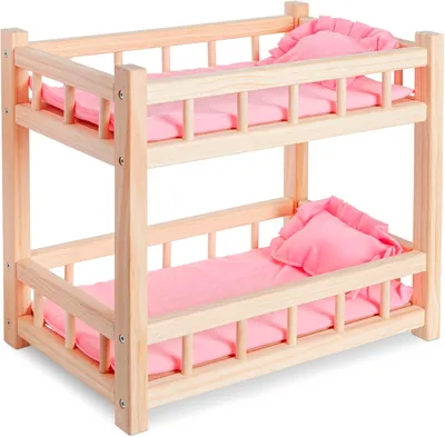 Produktbild von Puppenetagenbett Holz, für Puppen bis 36 cm, rosa Leinen Bettwäsche, für Kinderzimmer