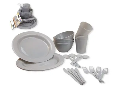 Produktbild von HAPPY PEOPLE Campinggeschirr 24-teilig, grau