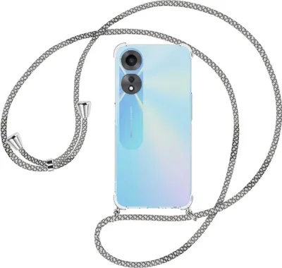 Produktbild von Handykette Backcover-Schutzhülle mit Band (Metall silberfarben) für Oppo A58 5G, Oppo A78 5G (6.56'') - weiß/grau kariert