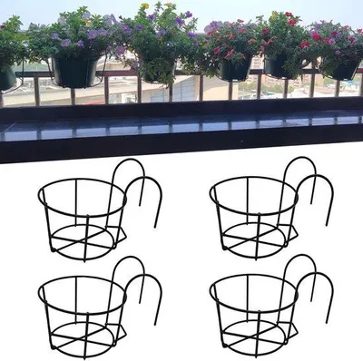Image de Porte-fleurs ronds en métal avec support, noir, lot de 4