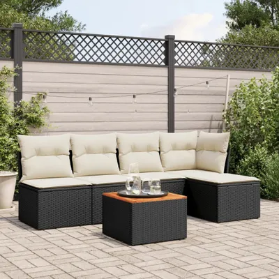 Produktbild von CLORIS 6-tlg. Garten-Sofagarnitur - mit Kissen - Schwarz Poly Rattan - Gartenmöbelgarnituren LL0000255313