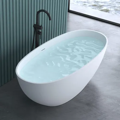 Image de doporro Baignoire Îlot Ovale 165cm Blanc Vicenza910 en Résine avec Bonde 165x75x55cm