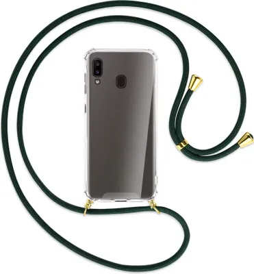 Produktbild von Handykette Backcover-Schutzhülle mit Band (Metall goldfarben) für Samsung Galaxy A20e - dunkelgrün