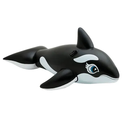 Produktbild von INTEX Schwimmtier Rasenmäher aufblasbar, 193 x 119 cm, 0,30mm Vinyl, Schwarz-Weiß mit blauen Augen, Wasserspielzeug für Pool, See & Meer, leicht zu entleeren & verstauen, phthalatfrei