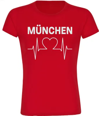 Produktbild von multifanshop Damen T-Shirt - München rot - Herzschlag, rot, Größe 3XL