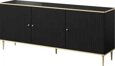 Produktbild von Furniture24 Kommode Glamour 3 türiger Sideboard Wohnzimmerschrank Schwarz matt MDF