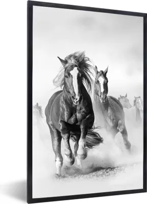 Produktbild von MuchoWow® Gerahmtes Poster Pferde - Tiere - Illustration 60x90 cm - Poster mit Schwarzem Bilderrahmen Wandposter Rahmen Foto Bilder - Kunst