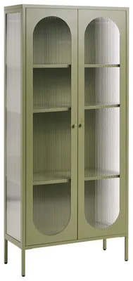 Produktbild von BELIANI Vitrinenschrank Grün Stahl mit 2 Türen Verglast Geriffelt Industrie-Style Glasvitrine Büroschrank Hochschrank Metallschrank Vitrine