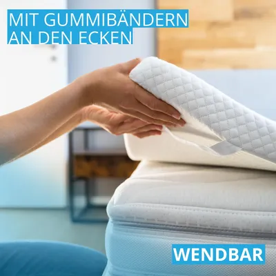 Produktbild von Pillows24 - Topper 140x200cm aus Memory-Schaum - 6cm hoch - Matratzentopper mit abnehmbarem Bezug | Wendbar & Fixierbänder |  EU
