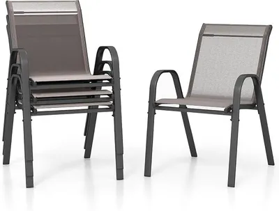 Produktbild von Gartenstühle stapelbar, Terrassenstühle, Balkonstühle aus Textilene & Metallgestell, 4er Set Stapelstühle mit Armlehnen, bis 150 kg belastbar, 56 x 70 x 84 cm (Grau)