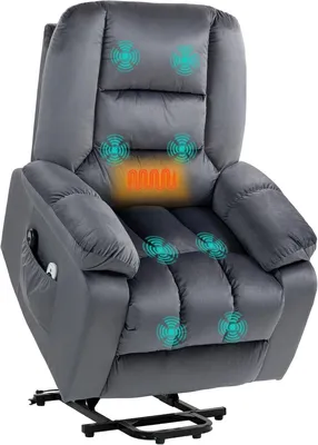 Image de Fauteuil électrique relaxant - Aide à la montée - Fauteuil télé - Fauteuil de massage - Tissu velours gris - Inclinable jusqu'à 135°