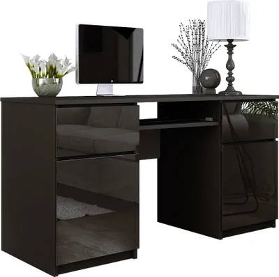 Obrázek produktu pro Psací stůl: 2 zásuvky, matná černá / lesklá černá, 135 x 77 x 50 cm