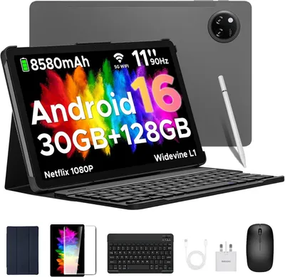 Produktbild von Tablet 11 Zoll Android 16, 30GB RAM +128GB ROM (2TB TF), Octa-Core T7200, 8580mAh, 13MP+5MP, Widevine L1, mit Tastatur, Maus, Stift, Hülle