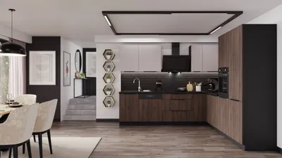 Produktbild von Winkelküche MONZA + ARONA 280x270 cm Küchenzeile Eckküche Küche Nußbaum Kaschmir