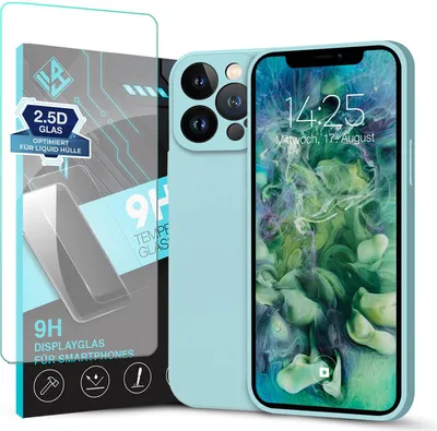 Produktbild von Hülle für Apple iPhone 12 Pro Max mit 9H Displayglas Displayschutz Plus Case Cover Bumper Silikon Softgrip Schutzhülle Farbe: Hellblau