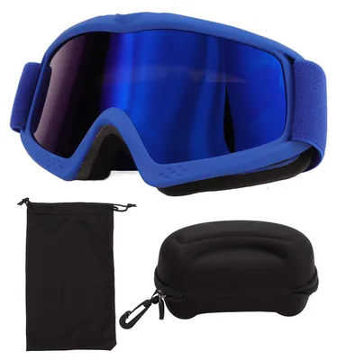 Image de Lunettes de ski pour enfants, revêtement HD, protection UV, résistantes aux chocs, lunettes de neige réglables pour le ski, l'équitation, bleu