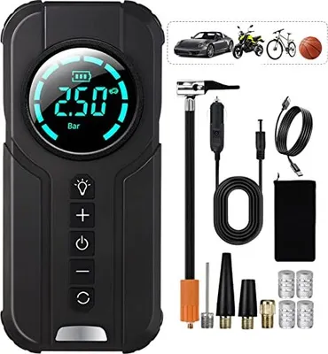 Immagine prodotto di Pompa elettrica per bicicletta Vicksongs, compressore d'aria da 7200 mAh, ricaricabile a 180 psi per auto, bici, moto, basket