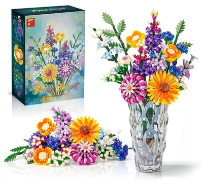 Produktbild von 16 Wildblumen Set Blumenstrauß Bausteine Klemmbausteine Blumen 1183 Stück Buntheit