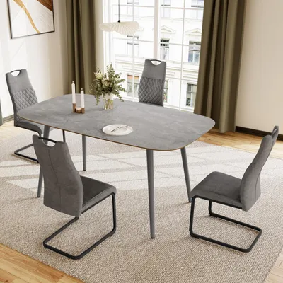 Obrázok produktu pre Jedálenský stôl s 4 stoličkami, materiál: MDF, kov, farba: sivá, rozmer: 120 cm