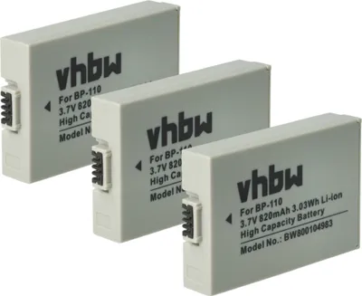 Produktbild von vhbw 3x Akku Ersatz für Canon BP-110 für Videokamera Camcorder (800 mAh, 3,7 V, Li-Ion) + Infochip