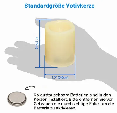 Produktbild von LED Teelichter 6er Set mit Timer, flammlos, flackernd, batteriebetrieben