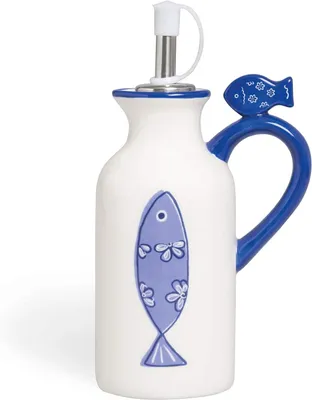 Image de Oceaanolie - Bouteille à vinaigre - Céramique - Blanc et bleu - 150 ml