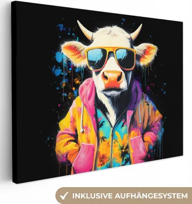 Zdjęcie produktu dla MuchoWow® - Obraz na płótnie - Graffiti - Lato - Szkocki góral - Zwierzę, obraz na ścianę, dekoracja ścienna obrazy do salonu, 80x60cm