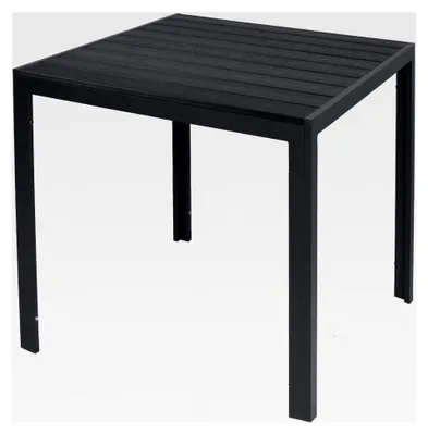 Produktbild von Aluminium Gartentisch anthrazit/schwarz, pflegeleicht, Esstisch für Gartenmöbel, WPC Holzimitat, 90x90x74cm