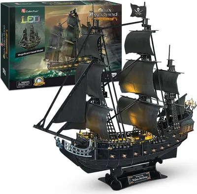 Produktbild von 3D Puzzle LED 68 cm - Queen Anne's Revenge Großes Modellschiff, Geburtstagsgeschenk für Erwachsene, 340 Stück (1/95︱LED Queen Anne's Revenge)
