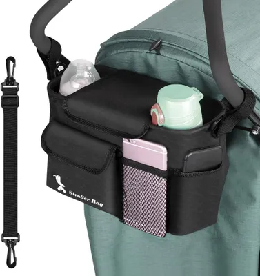 Immagine prodotto di Borsa per passeggino, organizer universale per carrozzina con portabicchieri, tracolla regolabile, colore nero