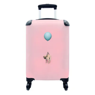 Produktbild von MuchoWow® Koffer Handgepäck Trolley Rollkoffer Kleine Reisekoffer mit 4 Rollen - Hund auf Luftballon - Cabin Size < 55x40x23 cm & 55x40x20 cm - Fotokoffer - Kabinenkoffer - Boardgepäck - Reise-Box - Reisekoffer - Reisegepäck - Koffer mit Bild - Trolley für Kinder