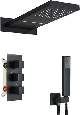Immagine prodotto di Rubinetto doccia a incasso, controllo termostatico, design contemporaneo in ottone, nero opaco A