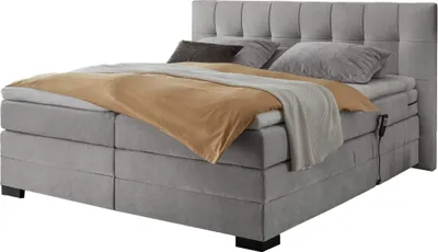 Produktbild von Boxspringbett 180 x 200 cm grau Microfaser mit 6 cm hoher Gel-Topper - TALENA - Die Möbelfundgrube