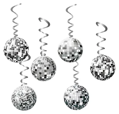 36 Disco-Ball-Dekorationen, silber, Hängespiralen, 70er-Jahre-Party