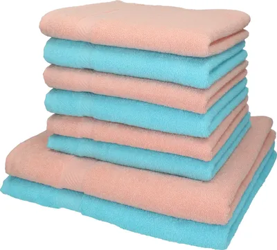 Produktbild von Betz 8-tlg. Set PALERMO - 2 Liegetücher 6 Handtücher 100% Baumwolle  Farbe: apricot / türkis