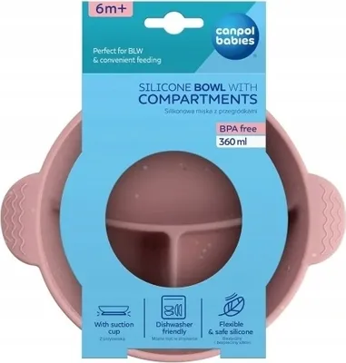 Zdjęcie produktu dla Canpol CANPOL BABIES silikoninis neslystantis dubenėlis DOTS, 3 skyrių, 360 ml, 51/403_pink