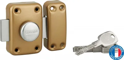 Image de Verrou à bouton Atlantic M pour porte d'entrée, cylindre 45mm, acier, 4 clés, époxy or - THIRARD