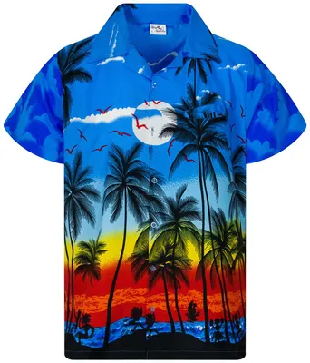 Produktbild von King Kameha Hawaiihemd "Beach" in Blau Herren Hawaii-Hemd Kurzarm Front-Tasche Stylish