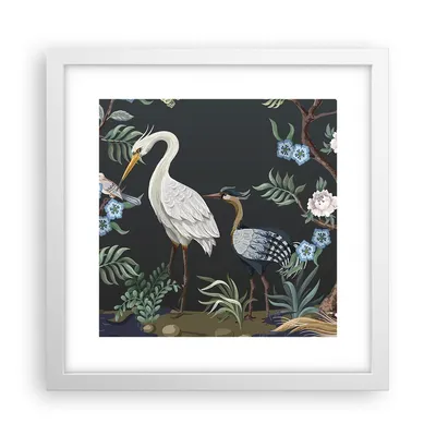 Produktbild von Gerahmtes Poster - Weißer Rahmen - Asiatisch Reiher Blumen - 30x30 cm - Wand Bild - Wanddeko - Wandbilder - Kunstposter - Wandposter - Bilderrahmen - Bilder - Kunstdruck - P2WAC30x30-4699