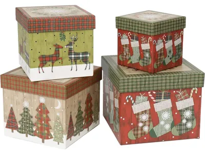 Produktbild von Geschenkboxen Aufbewahrungsboxen mit Deckel 4er Set Quadrat Karton Stapelbar Naturfarben
