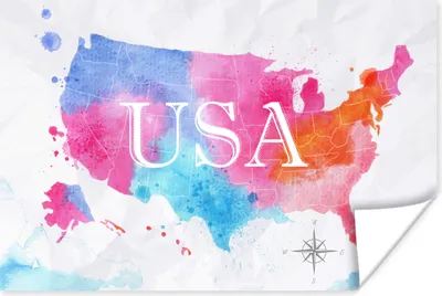 Produktbild von MuchoWow® Poster Amerika - Weltkarte - Aquarell 60x40 cm - Schlafzimmerdekoration