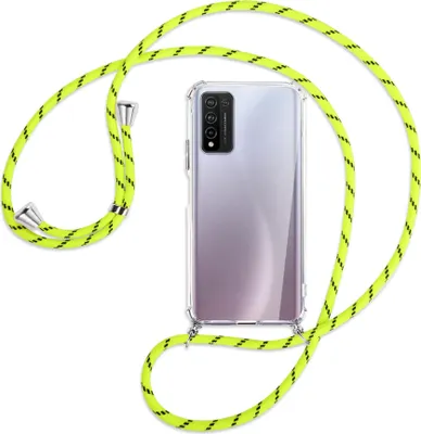 Produktbild von Handykette Backcover-Schutzhülle mit Band (Metall silberfarben) für Honor 10X Lite - neongelb