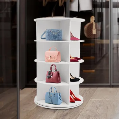 Image de Étagère à chaussures rotative, 4 niveaux - 16 paires de chaussures - Plastique - Blanche - Organisateur à chaussures
