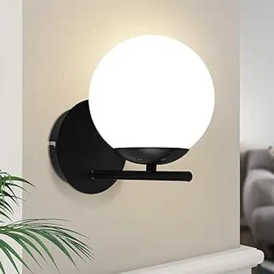 Produktbild von ZMH Wandleuchte Schwarz Wandlampe Innen Moderne Glas Bettlampe E27 Wandbeleuchtung Nachtlampe für Treppenhaus Wohnzimmer Schlafzimmer Flur Kinderzimmer Ohne Leuchtmittel